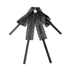 Lace Bow Tie Brooches Pre-Tied Neck Tie Shirt Corsage Ribbon Brooch Black